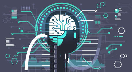 Abstract Brain Neurons Activity, Medicine Thinking Intelligence Concept Banner Vector Illustrationのイラスト素材