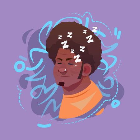 Profile Icon Male Emotion Avatar, Hipster Man Cartoon Portrait Tired Sleeping Face Flat Vector Illustrationのイラスト素材