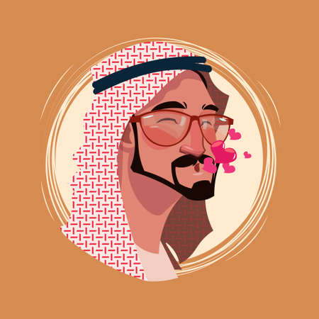 Profile Icon Male Emotion Avatar, Hipster Man Cartoon Portrait Happy Smiling Face Blowing Kisses Flat Vector Illustrationのイラスト素材