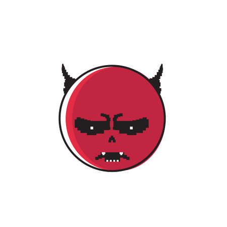 Angry Red Cartoon Face With Devil Horns Negative People Emotion Icon Vector Illustrationのイラスト素材