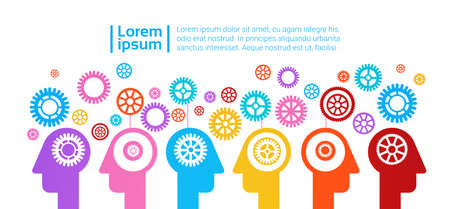Human Head With Cogwheel Business Brainstorming Process Flat Vector Illustrationのイラスト素材