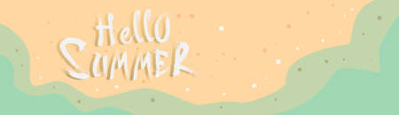 Hello Summer Beach Top Angle View Vacation Sand Tropical Seaside Ocean Flat Vector Illustrationのイラスト素材