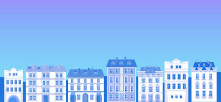 Big Modern City View Cityscape Silhouette Skyline Banner With Copy Space Flat Vector Illustrationのイラスト素材