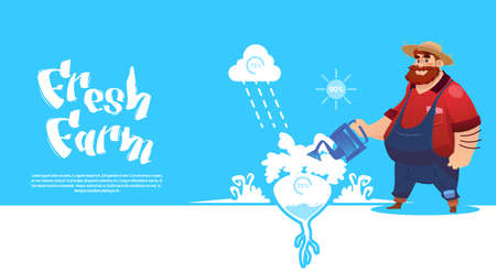 Farmer Cartoon Character Country Man Eco Farming Fresh Domestic Food Concept Flat Vector Illustrationのイラスト素材