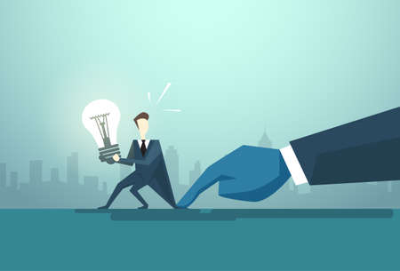Businessman Hold Light Bulb Problem, Business Man Idea Crisis Concept Flat Vector Illustrationのイラスト素材