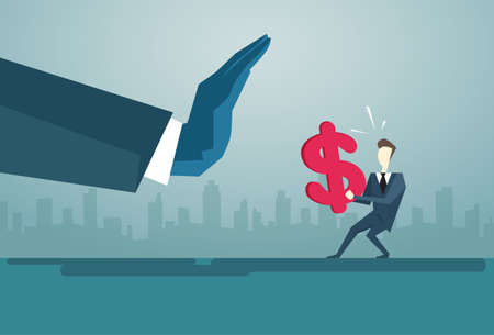Businessman Hand Hold Dollar Sign Problem, Business Man Finance Crisis Concept Flat Vector Illustrationのイラスト素材