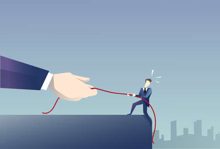 Businessman Walk In Cliff Gap Holding Rope Business Man Risking Flat Vector Illustrationのイラスト素材
