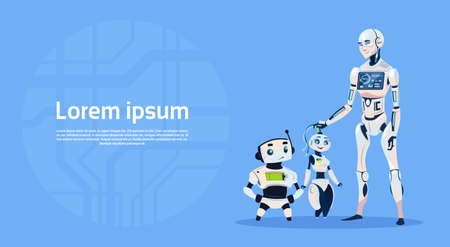 Modern Robot Group Futuristic Artificial Intelligence Technology Concept Flat Vector Illustration
