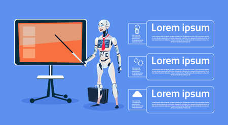 Modern Robot Leading Presentation On Digital Screen Futuristic Artificial Intelligence Technology...
