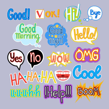 Sticker Set Chat Message Label Icon Collection Colorful Banner Vector Illustrationのイラスト素材