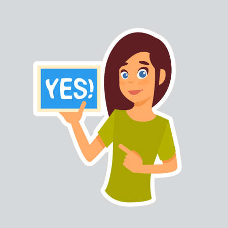 Girl Says Yes Sticker For Messenger, Label Icon Colorful Logo Vector Illustrationのイラスト素材