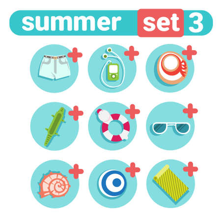 Summer Holiday Icon Set Beach Vacation Concept Travel Stuff Collection Vector Illustrationのイラスト素材