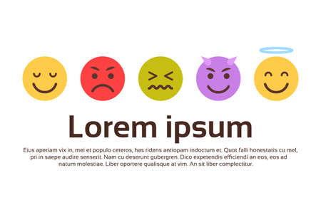 Yellow Cartoon Face Set Emoji People Different Emotion Icon Collection Flat Vector Illustrationのイラスト素材