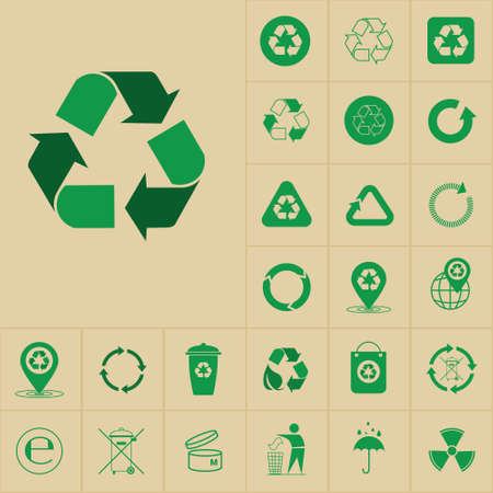 Recycle Waste Symbol Green Arrows Logo Set Web Icon Collection Vector Illustrationのイラスト素材