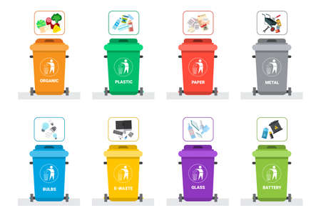 Rubbish Container For Sorting Waste Icon Set Recycle Garbage Concept Logo Collection Vector Illustrationのイラスト素材