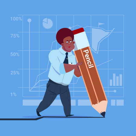 Business man holding big pencil.のイラスト素材
