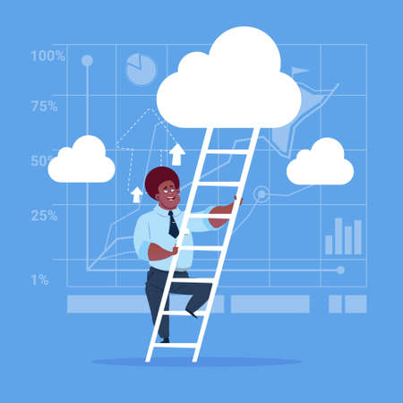 Business man climb up ladder stairs.