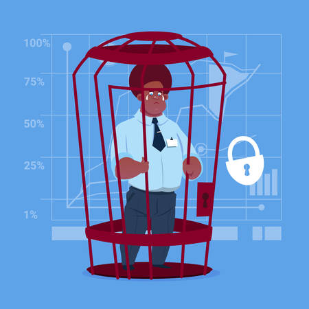 Business man in cage prisoner financial problem concept.のイラスト素材