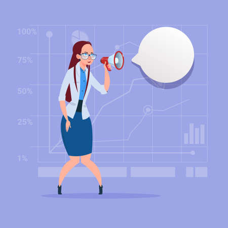 Business woman hold megaphone loudspeaker digital marketing concept.のイラスト素材