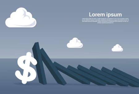 Chart Bar Falling On Dollar Sign Economic Fail Crisis Concept Flat Vector Illustrationのイラスト素材