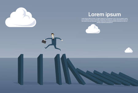 Business Man Running On Chart Bar Falling Economic Fail Crisis Concept Flat Vector Illustrationのイラスト素材