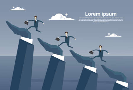 Businesspeople Group Running On Business Hands Up Progress Career Development Concept Flat Vector Illustrationのイラスト素材