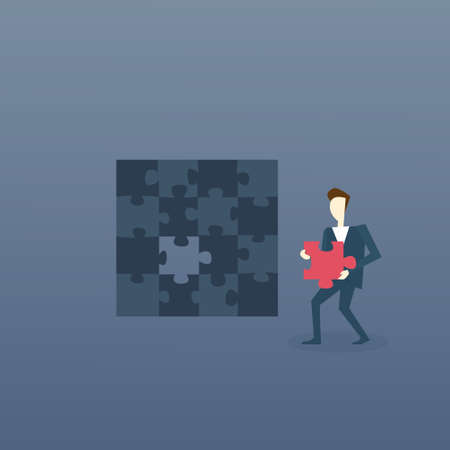 Business Man Solve Puzzle Solution Strategy Concept Flat Vector Illustrationのイラスト素材