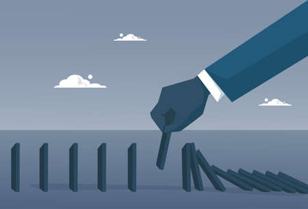 Business Man Hand Chart Bar Falling Economic Fail Crisis Concept Flat Vector Illustration
