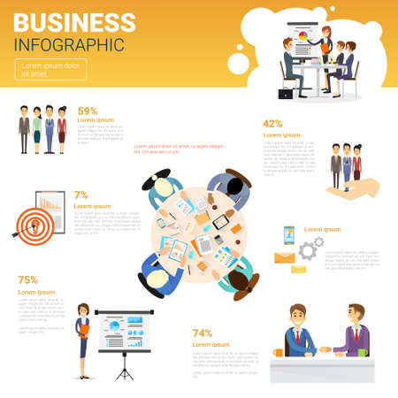 Business Infographics Set With Copy Space For Presentation Meeting Seminar Concept Flat Vector Illustrationのイラスト素材