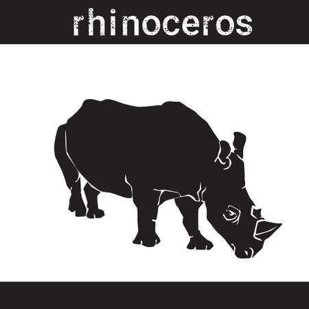 Silhouette Rhino In Grunge Design Style Animal Icon Vector Illustrationのイラスト素材