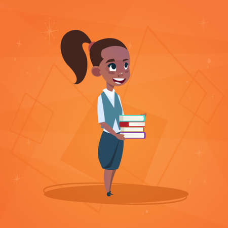 Small School Girl Asian, Cartoon Schoolgirl Student Flat Vector Illustrationのイラスト素材