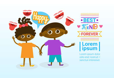 Happy Friendship Day Greeting Card Indian Kids Friends Holiday Banner Vector Illustrationのイラスト素材