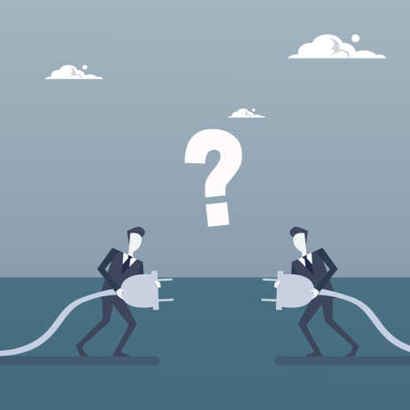 Business Men Holding Electrical Plug Teamwork Businesspeople Connection Concept Flat Vector Illustrationのイラスト素材