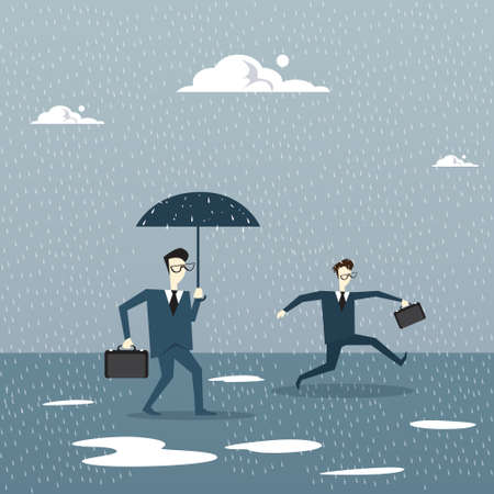 Business Man Holding Umbrella During Rain Finance Protection Concept Flat Vector Illustrationのイラスト素材
