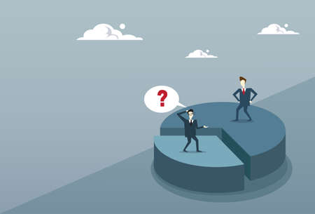Two Business Men On Pie Diagram Getting Inequality Shares, Businessmen Competition Success Concept Flat Vector Illustrationのイラスト素材