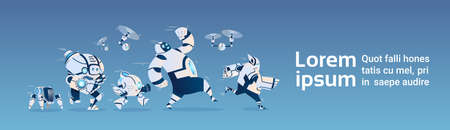 Modern Robots Group Artificial Intelligence Technology Flat Vector Illustrationのイラスト素材