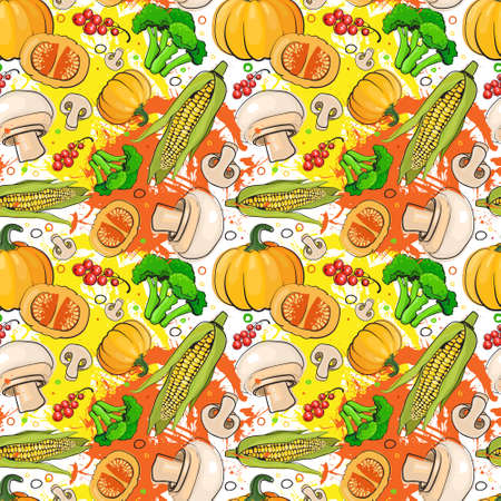 Seamless Pattern Different Vegetables Ornament Background Vector Illustrationのイラスト素材