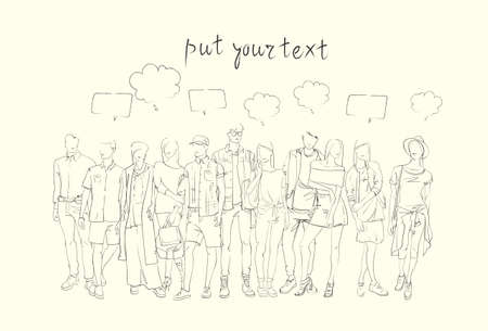 Fashion Collection Of Clothes Set Of Male And Female Models Wearing Trendy Clothing Sketch Vector Illustrationのイラスト素材