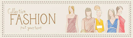 Fashion Collection Of Clothes Set Of Male And Female Models Wearing Trendy Clothing Sketch Vector Illustrationのイラスト素材