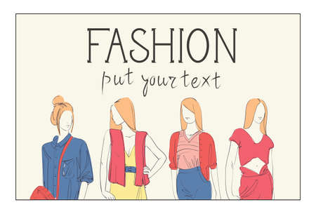 Fashion Collection Of Clothes Set Of Male And Female Models Wearing Trendy Clothing Sketch Vector Illustrationのイラスト素材