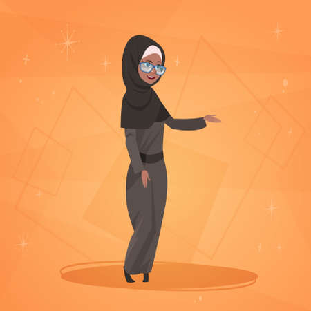 Arab woman cartoon character in traditional clothes. Muslim female flat vector illustrationのイラスト素材