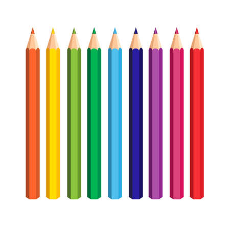 Colorful Pencils Set On White Background Flat Vector Illustrationのイラスト素材