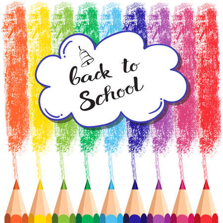Back To School Poster Colorful Crayons Pencils Brush Strokes On White Background Flat Vector Illustrationのイラスト素材