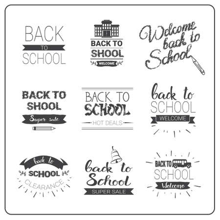 Back To School Logos Set Doodle Hand Drawn Label Collection Vector Illustrationのイラスト素材