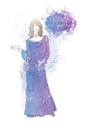 Fashion Collection Of Clothes Female Model Wearing Trendy Clothing Vector Illustrationのイラスト素材