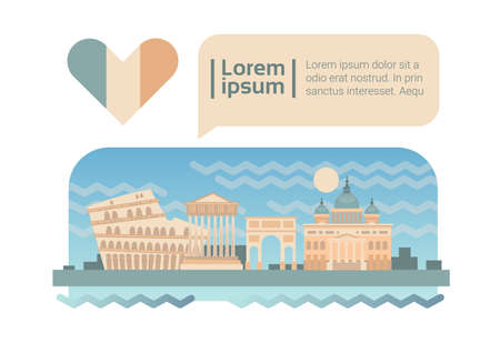 Rome Street City Panorama Facade Skyline Cartoon Flat Vector Illustrationのイラスト素材
