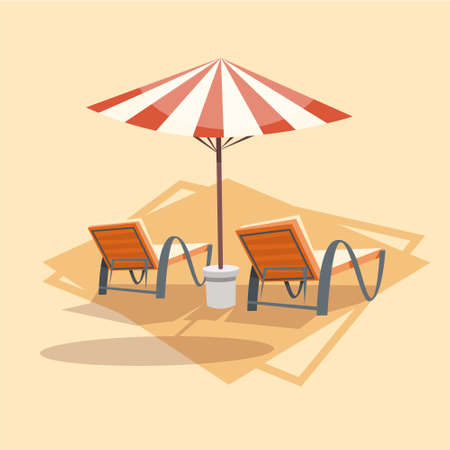 Lungers Under Umbrella Icon Summer Sea Vacation Concept Summertime Holiday Vector Illustrationのイラスト素材