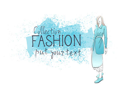 Fashion Collection Of Clothes Female Model Wearing Trendy Clothing Vector Illustrationのイラスト素材