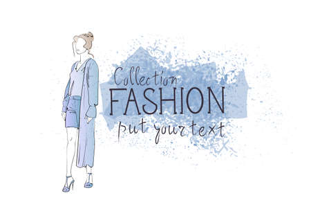 Fashion Collection Of Clothes Female Model Wearing Trendy Clothing Vector Illustrationのイラスト素材