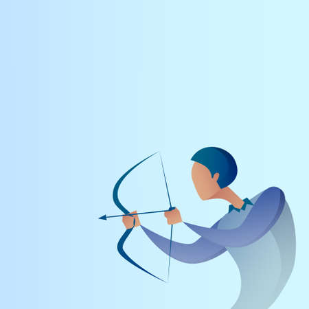Business Man Hold Bow Aim Archer Get Goal Concept Vector Illustrationのイラスト素材